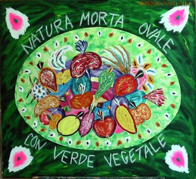 Bruno Donzelli - Natura morta ovale con verde vegetale