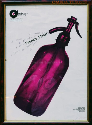 Fabrizio Plessi - intervento a mano su manifesto mostra 1975 in omaggio a Duilio Gambino - misura cm 50x70 - pezzo unico
