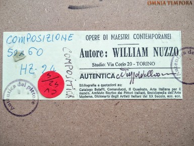 William Nuzzo - composizione - olio su masonite - piccoli difetti come da foto - misure cm 50x60