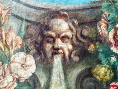 Quadro Prima meta' 800 - olio su tela - titolo 'fontana con fiori' - misura cm 55x93