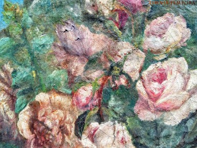 Quadro Prima meta' 800 - olio su tela - titolo 'fontana con fiori' - misura cm 55x93
