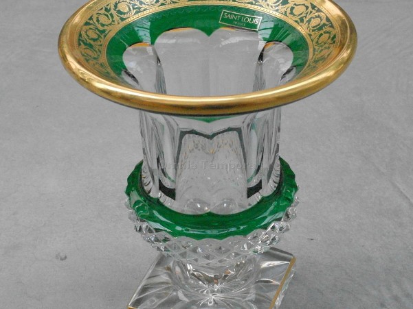 Vaso In Cristallo Saint-Louis (France) Con Decori In Oro Zecchino - Diametro 16 Cm - Altezza 21